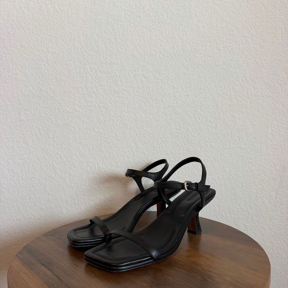 Vince Coco Leather Heeled Sandal Black Strappy Kitten Heel Square Toe Women’s 10
